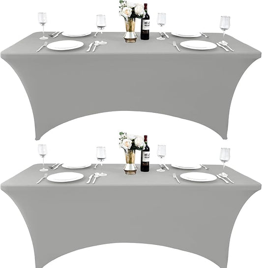 115 2-Pack 8ft Spandex Table Covers for Rectangle Folding Tables - Washable Elastic Tablecloth - Ultimate Fitted Table Protector for Parties, Banquet, and Wedding