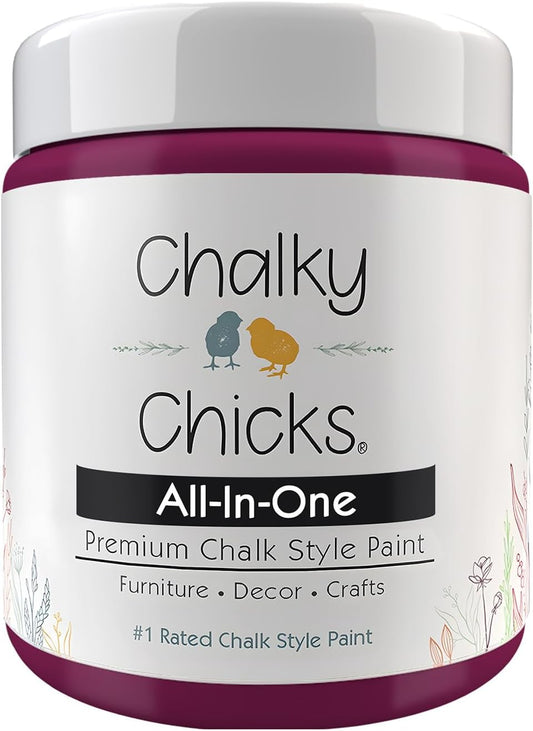 Chalky Chicks All-in-One Chalk Paint for Furniture or Cabinet - 4 Fl Oz - Matte Finish Logan Berry (Plum) for Metal, Wood Furniture Paint - No Sanding All-in-One for Home Decor & Crafts, USA Made