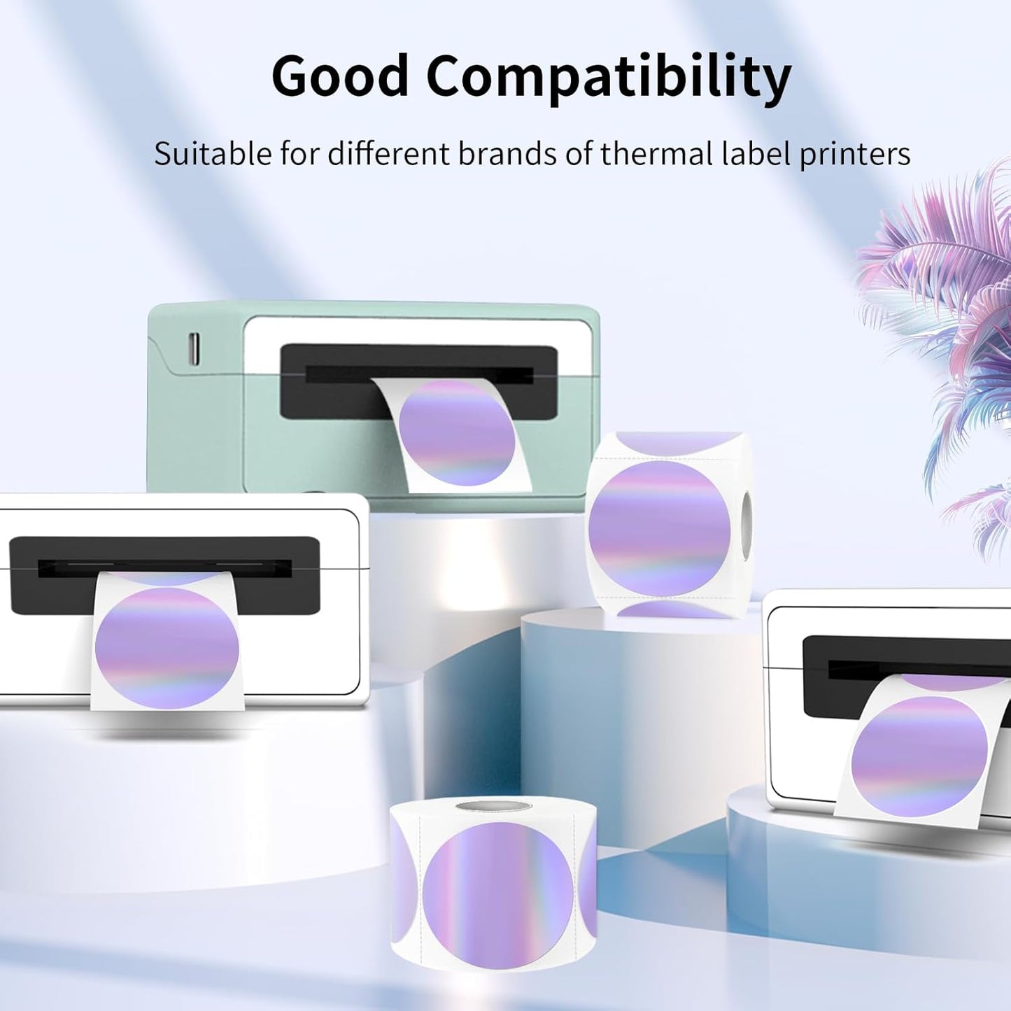 2" Circle Holographic Thermal Label Stickers, Round Printable Rainbow Glitter Thermal Printer Sticker Labels for Gift Wrapping, Self-Adhesive Name Price Tag DIY Custom Logo Design- Purple