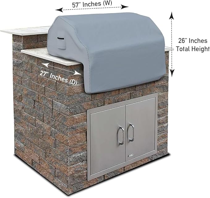 Covers & all Built-in Outdoor Grill Cover, Durable Heavy Duty 18 Oz Waterproof Cover Tuff Material with Air Pocket & Elastic for Snug Fit (57" W x 27" D x 26" H inches, Gray)