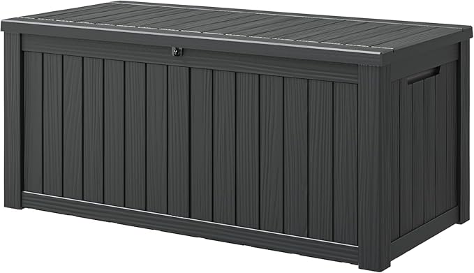 NUNU LAB 180 Gallon Outdoor Storage Box,Resin Large Sturdy Deck Box, Backyard Outside Storage Box Waterproof with Double Wall Panels,Package Delivery Box,Garden Box,Tool Box,Outdoor Hose Storage Bin