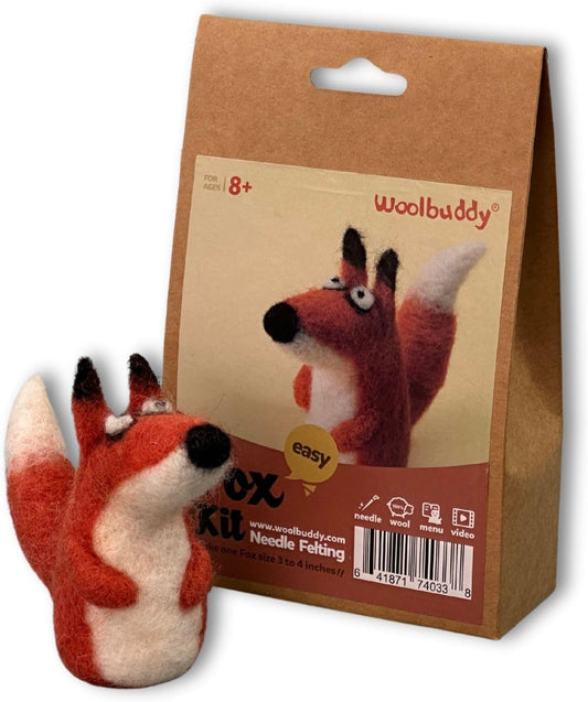 𝗪𝗼𝗼𝗹𝗯𝘂𝗱𝗱𝘆 𝗡𝗲𝗲𝗱𝗹𝗲 𝗙𝗲𝗹𝘁𝗶𝗻𝗴 𝗞𝗶𝘁 Fox Animal Project for Beginners and Adults – Includes Wool, 2 Felting Needles, and Instructions