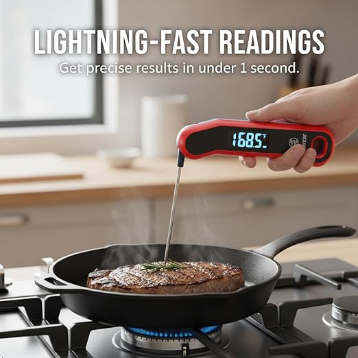 0.5 Sec Instant Read Meat Thermometer Digital with Auto Rotate Large LCD Display & Sleep Mode, ±0.5°F Accuracy, IP67 Waterproof Cooking Thermometer for BBQ Grill Smoker Candy