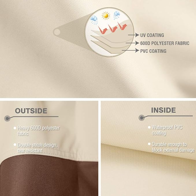 Tuyeho Grill Cover 65 x 24 x 46 inch, 600D Heavy Duty Gas BBQ Cover w/Side Fasteners Straps, Waterproof & Weather Resistant for Your Weber, Char-Broil, Brinkmann, Holland, Jenn Air (Beige & Brown)