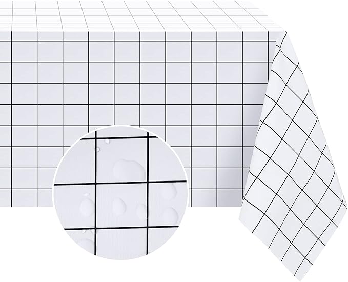 Romanstile Rectangle Vinyl Tablecloth, 100% Waterproof Oil-Proof Checkered Plastic Table Cloth, Heavy Duty Wipeable Table Covers for Dining, Camping, Picnic, Outdoor - 60 x 102 Inch, White