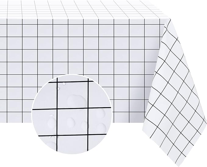 Romanstile Rectangle Vinyl Tablecloth, 100% Waterproof Oil-Proof Checkered Plastic Table Cloth, Heavy Duty Wipeable Table Covers for Dining, Camping, Picnic, Outdoor - 60 x 84 Inch, White