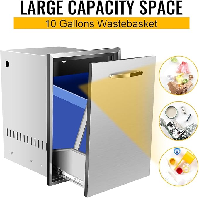 Outdoor Kitchen Stainless Steel Triple Access BBQ Drawers With Handle For BBQ Island Patio Grill Station,Trash Drawer