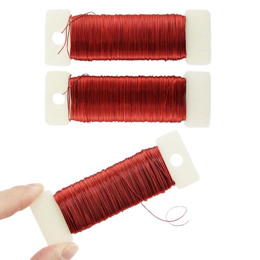 HAHIYO 26Gauge Red Metal Floral Wire - 3 Rolls, 115 Yards (345 Feet) - Flexible Paddle Wire for Craft, Christmas Wreath, Flower Arrangement, Bouquet Wrapping, Wedding, DIY