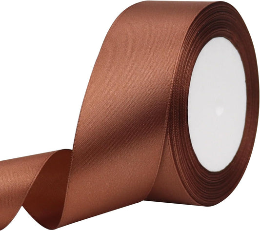 Brown Solid Satin Ribbon 1-1/2 Inch 25 Yards Solid Polyester Fabric Ribbon for Gift Wrapping Wedding Christmas Baby Shower Birthday Party Decoration Handmade Immortal Flower Craft