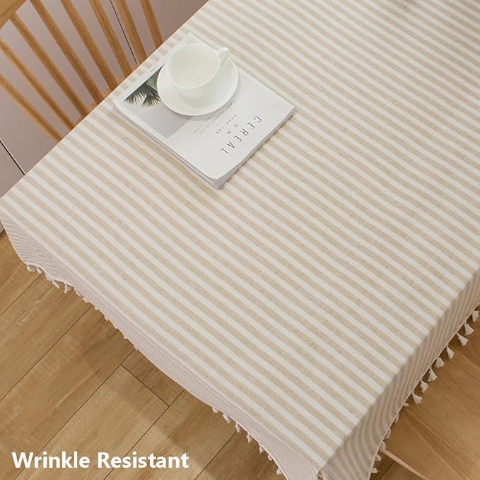 TruDelve Cotton Table Cloth Square Tables Beige Striped Tablecloths Fall Outdoor Tablecloth for Picnic Table Cover (Beige,55"x55",Square)