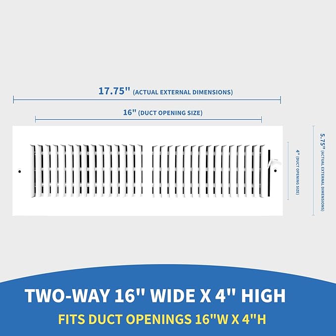 16x4 Vent Register [Duct Opening],Vent Covers for Home Ceiling,Two-Way Ventilation Register,Adjustable Solid Steel Wall Register Vent Cover(16"W x 4"H [Duct Opening])