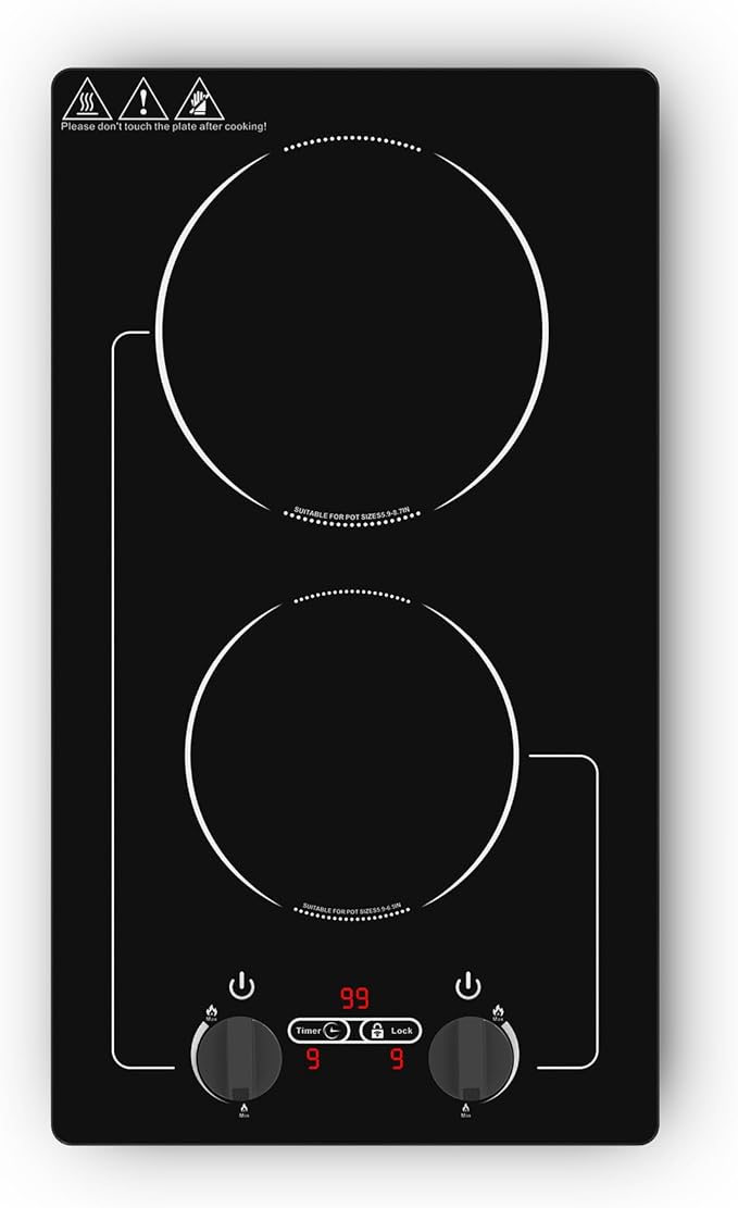 VBGK Induction Cooktop,110V 2300W 2 burner hot plate with Knob Control,9 Power Levels, Kids Lock & Timer,LED touch control,Overheat Protection Electric stove,2 burner induction cooktop