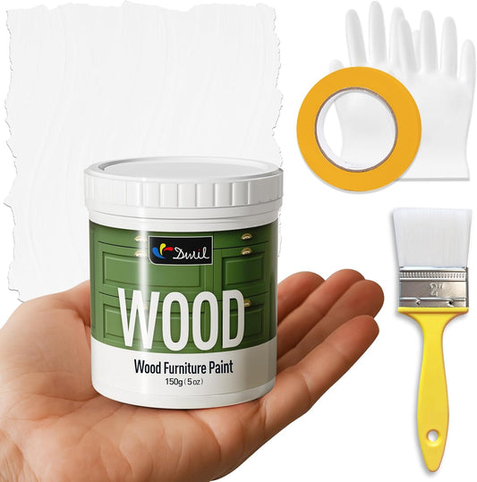 DWIL Matte Finish Furniture Paint - 5 Oz Wood Paint for Cabinets, Doors, Tables, and Dressers Refinishing - Water-Based, Non-Toxic & Odorless, Easy to Apply(White)-Trial Pack