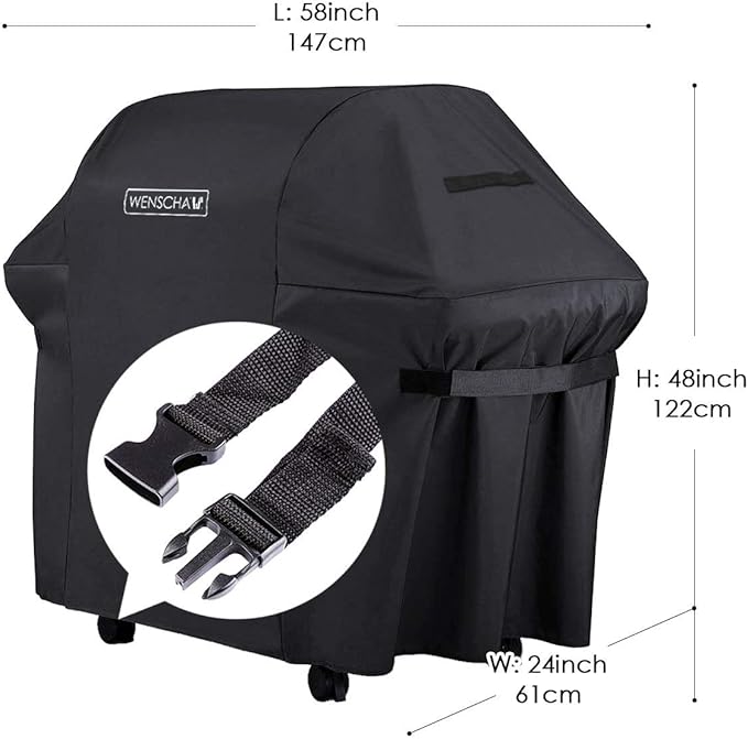 58 Inch BBQ Grill Cover, Wenscha Premium Grill Covers Fully Waterproof, 58x24x48 Inches, UV & Fade & Rip Resistant, Fits Most Brands of Grill - Black