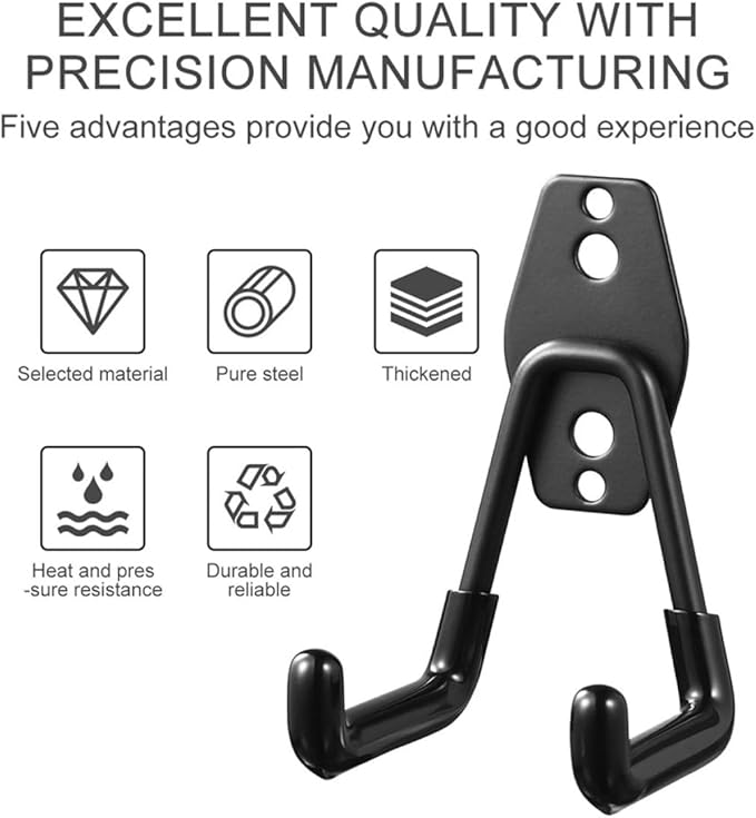 Kisangel Heavy Duty Garage Wall Hooks 2pcs Metal Utility Hangers Black for Garden Tools Storage and Garage Organization