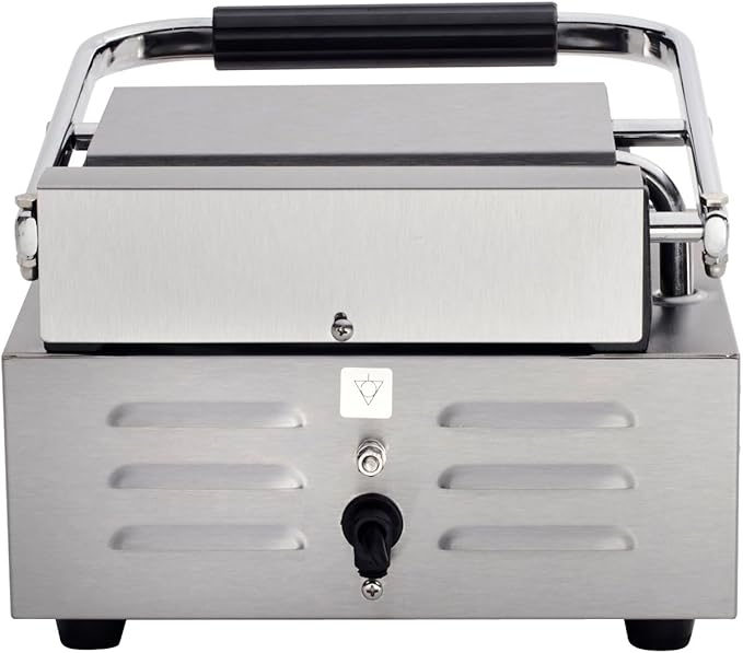 Kratos Commercial Electric Panini Sandwich Grill with Smooth Plates, 9" x 9" Cooking Surface, Commercial Countertop Panini Press, 120V, 1750W (29Y-018)