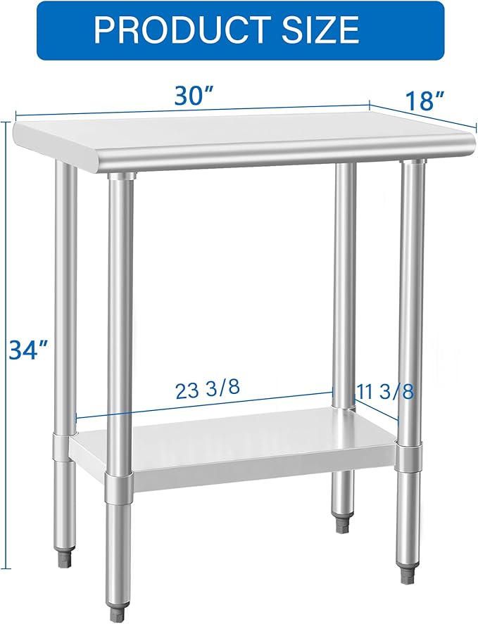 HARDURA Stainless Steel Work Table Commercial 18×30 Inches Kitchen Prep Table and Heavy Duty Commercial Workbench NSF 430 with Undershelf and Galvanized Legs