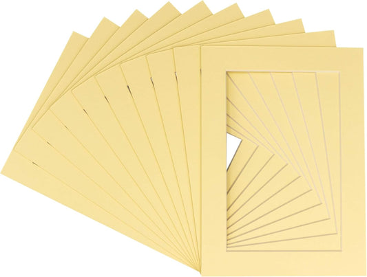 5x7 Mat for 8.5x11 Frame - Precut Mat Board Acid-Free Soft Yellow 5x7 Photo Matte For a 8.5x11 Picture Frame, Premium Matboard for Family Photos, Show Kits, Art, Picture Framing, Pack of 100 Mats