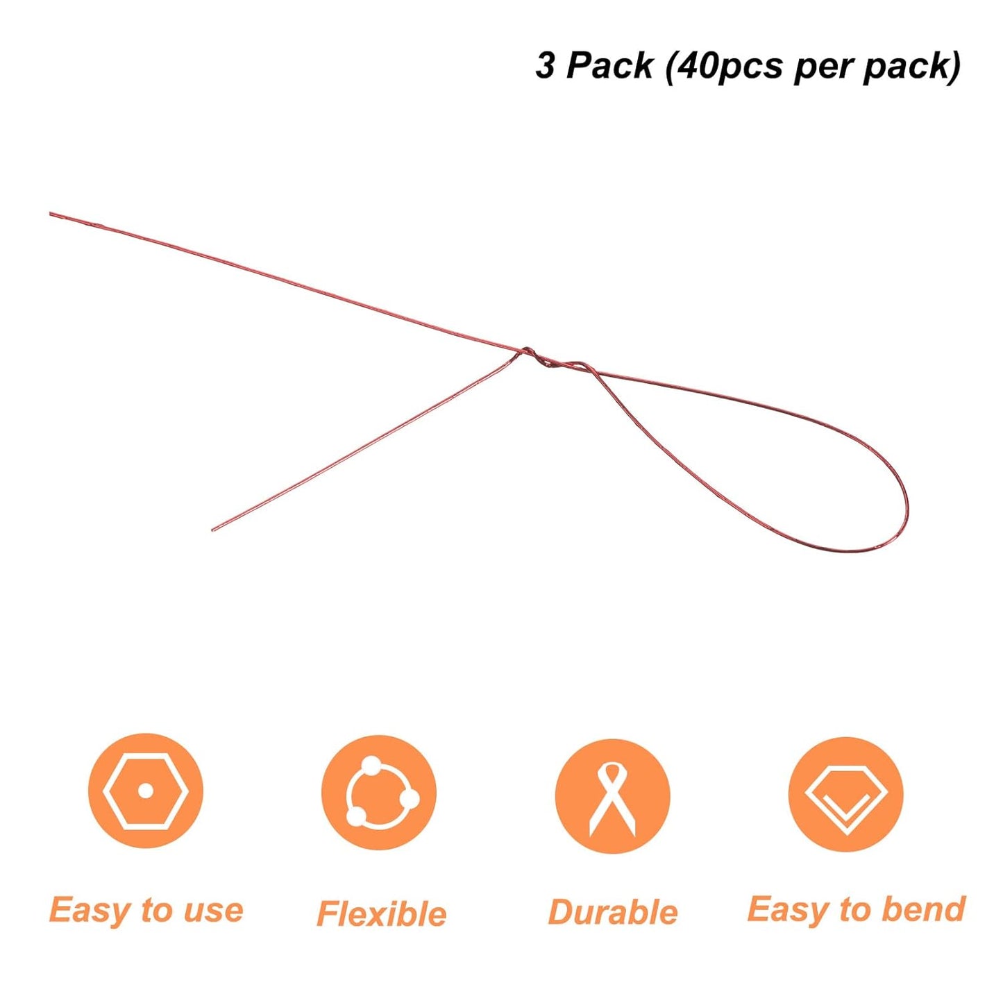 PATIKIL 32 Inch 24 Gauge Floral Stem Wire, 3 Pack/120 Pieces Bouquet Stem Paper Wrapped for DIY Crafts Flower Arrangements, Red