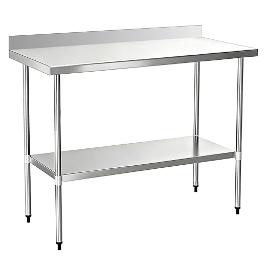 Stainless Steel Work Table 24 x 48 Inch, NSF Commercial Prep Table with Undershelf, Heavy Duty Food Prep Workstation with Backsplash
