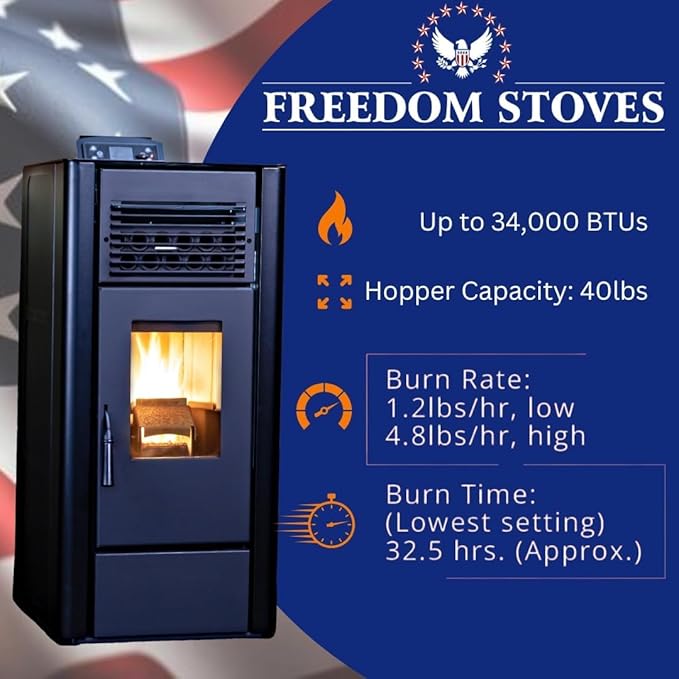 Freedom Stoves Freestanding Independence PS21 Pellet Stove with Battery Backup, Wi-Fi Capability, and Removable Legs - Heats up to 1800 sq ft. (Sandstone Grey)