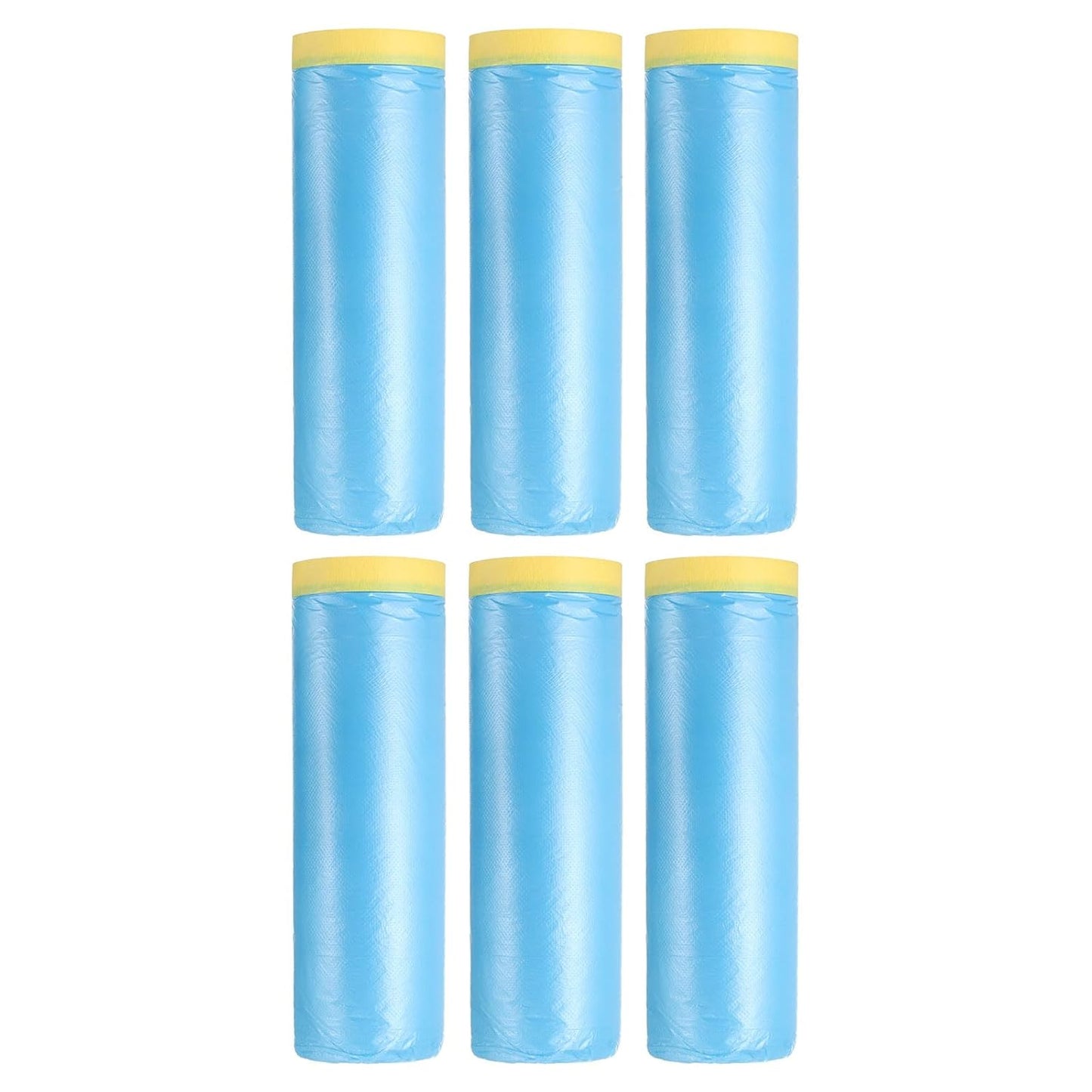 uxcell Pre-Taped Masking Film, 4.9ft x 66ft Plastic Paint Drop Cloth with Medium-Tack Painters Tape for Painting Spraying Protection Blue Film 6Pcs