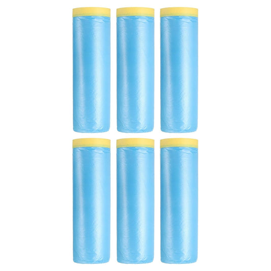 uxcell Pre-Taped Masking Film, 4.9ft x 66ft Plastic Paint Drop Cloth with Medium-Tack Painters Tape for Painting Spraying Protection Blue Film 6Pcs