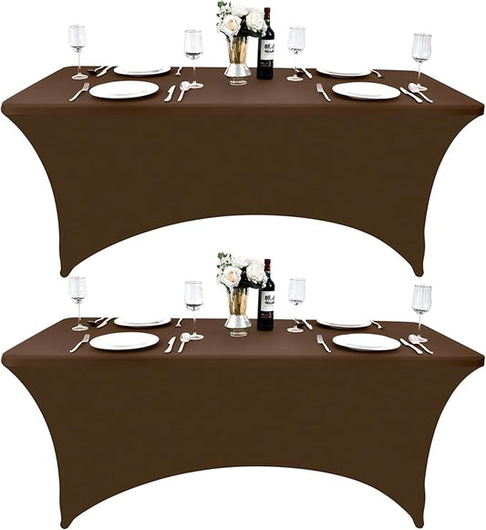 2-Pack 4ft Spandex Table Covers for Rectangular Folding Tables - Wrinkle Resistant Stretch Tight Table Cloths - Ultimate Fitted Table Protector for Parties, Banquet, and Wedding