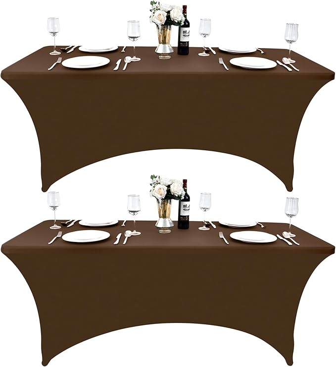 2-Pack 6ft Spandex Table Covers for Rectangle Standard Folding Tables - Wrinkle Resistant Stretch Tablecloths - Ultimate Fitted Table Protector for Parties, Trade Shows, Banquet