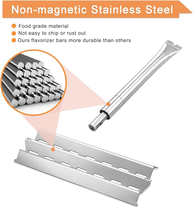 Grill Replacement Parts for Broil King Signet 320, 9468-54, 9865-54, 9468-54, 9468-84, Signet 20, Signet 70, Signet 90, 3 Pack Heat Plates and Burner Tube, 2 Pack Grill Grates, Stainless Steel