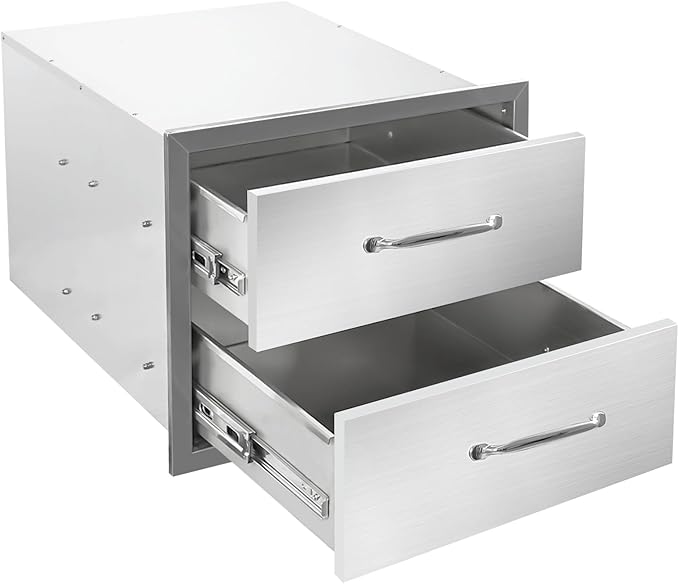 Outdoor Kitchen Drawers 18"Wx15"Hx23"D Flush Mount Access 2-Drawer BBQ Stainless Steel Drawers with Handle for Outdoor Kitchen Island or Grill Station