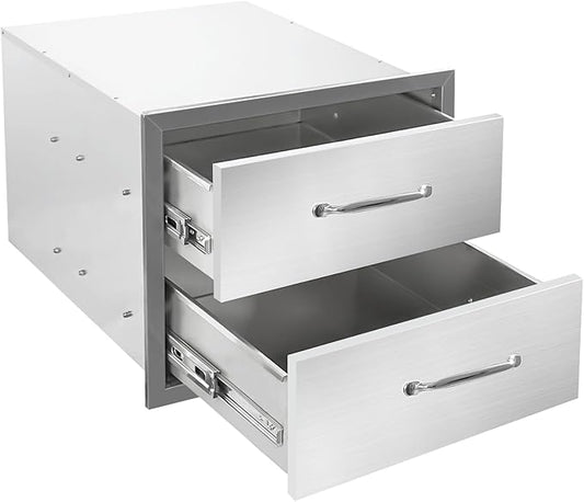 Outdoor Kitchen Drawers 18"Wx15"Hx23"D Flush Mount Access 2-Drawer BBQ Stainless Steel Drawers with Handle for Outdoor Kitchen Island or Grill Station