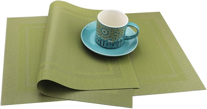 Gugrida Placemats Set of 6 Plaid Checkered Green PVC Placemat for Dining Table Durable Woven Vinyl Stain tablemats 18"X12"
