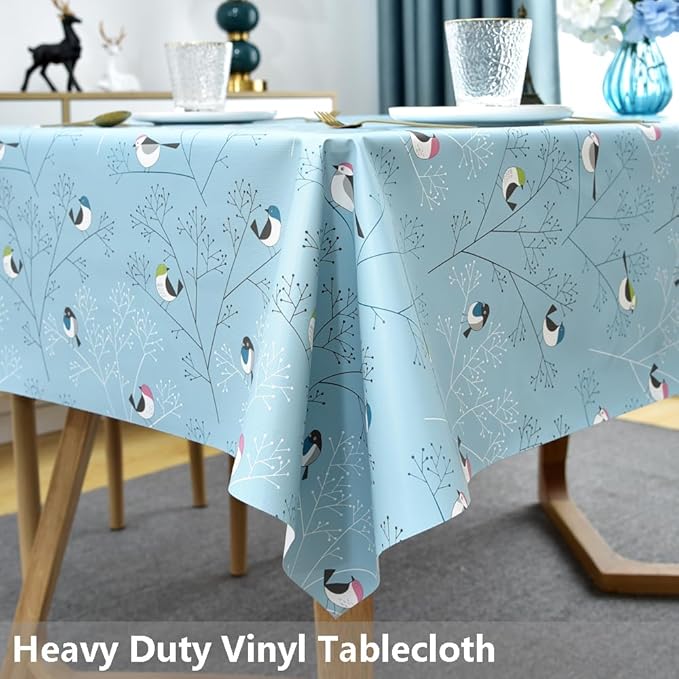 TruDelve Heavy Duty Vinyl Tablecloths Plastic Table Cloths Waterproof Tablecloth Outdoor Table Cloths for 8 Foot Rectangle Tables (108'' x 54'', Birds-2)