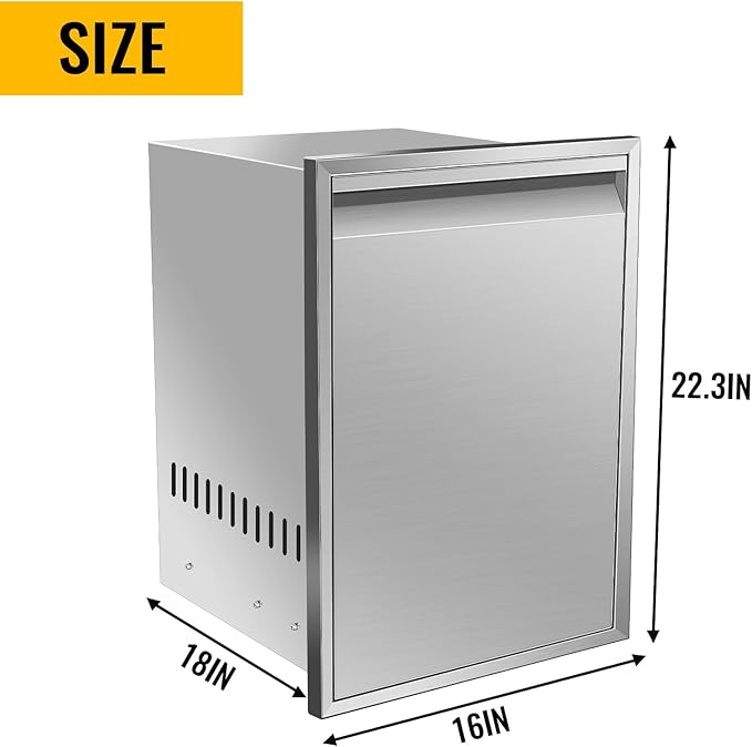 Outdoor Kitchen Drawers, Box Frame Style Flush Mount BBQ Drawer w/Stainless Steel Handle, BBQ Island Drawers For Patio Grill Station,Trash Drawer