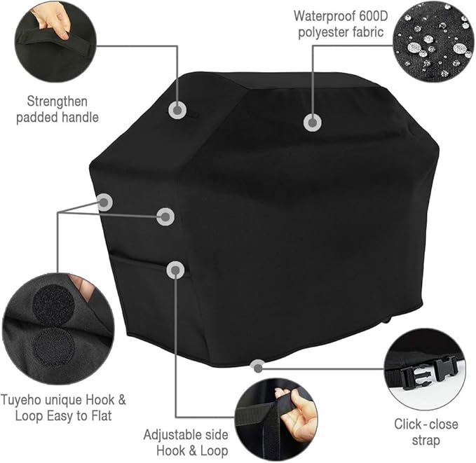 Heavy Duty BBQ Grill Cover 58 x 24 x 46 inch – 600D Polyester Waterproof, UV Fade Weather Resistant & Windproof Gas Barbeque Cover for Weber Char-Broil Brinkmann, Holland, Jenn Air, Cuisinart-Black