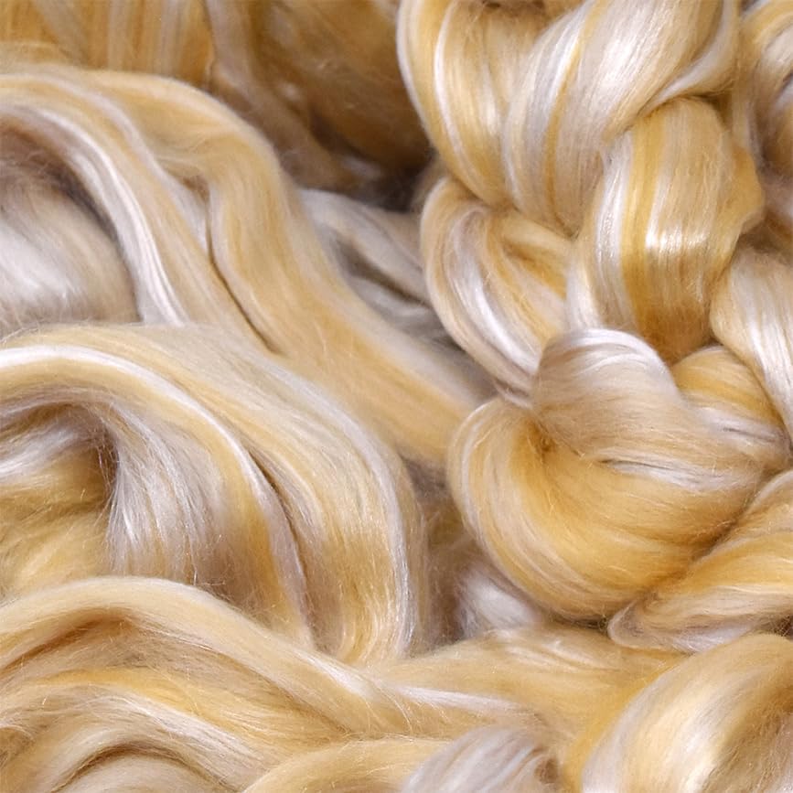 Merino Silk Luxe Tonal Designer Blend. Superfine Merino, Mulberry Silk, Tussah Silk. Top Roving for Spinning or Felting. Champagne Bliss 1oz