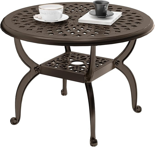 Cast Aluminum Outdoor Side Table, All Weather Round Bistro Table, Outdoor Coffee Table, Small End Table for Patio, Indoor, Lawn, Garden, Bronze