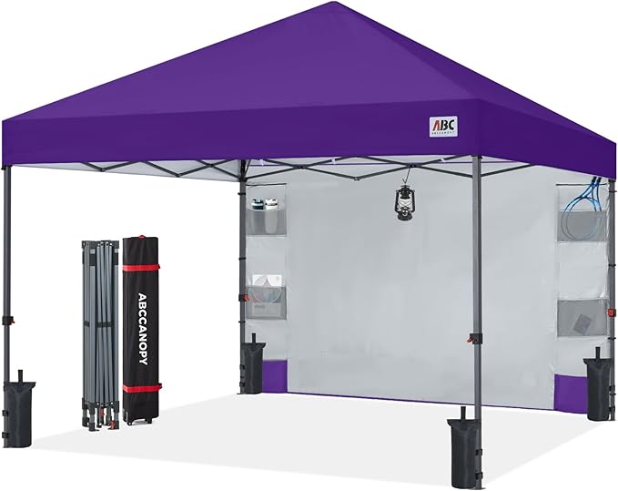 ABCCANOPY Pop Up Canopy with Sidewall,10x10 Outdoor Canopy Tent with Storage Sidewall for Commercial Events with 4 Weights (Purple)