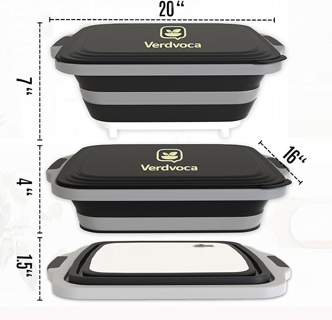 2 Pcs 16L Black Collapsible BBQ Prep Tub