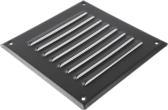 Square Ventilation Grille / 5" x 5" Inch Inside Measurement/Black Metal Air Vent Louver - Inside/Outside use / 6.5" x 6.5" Inch Outer Measurement