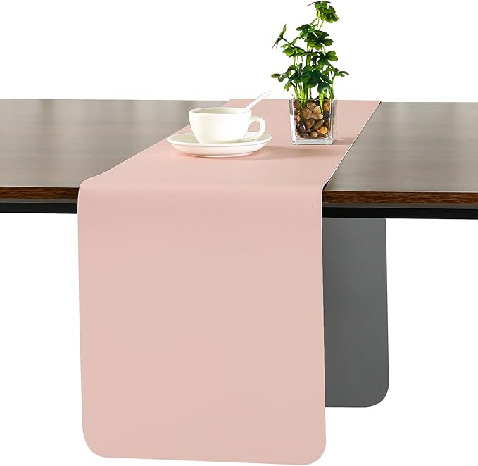 Myir JUN Table Runner Double Sided Vinyl Runner Table 94 Inch Long Runner for Table Washable Waterproof Non-Slip for Home Decorations Gray Pink,12 x 94 inch
