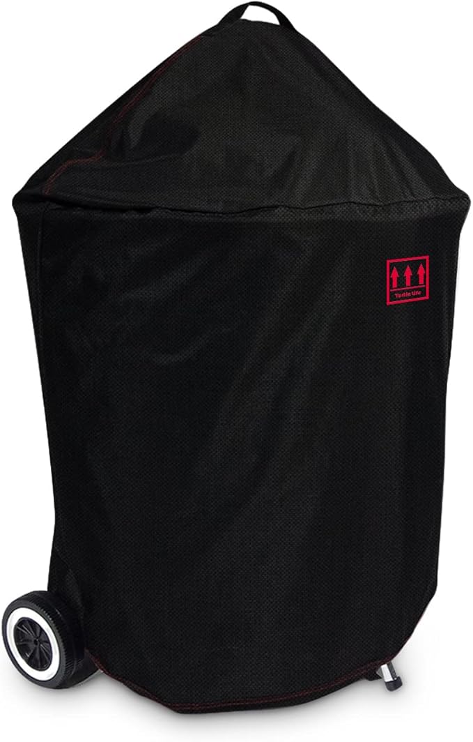 Turtle Life Round BBQ Grill Cover, 26inch Heavy Duty Durable Waterproof Rip Resistant UV Resistant Charcoal Kettle Grill Cover, Dia33 x38 H, Black
