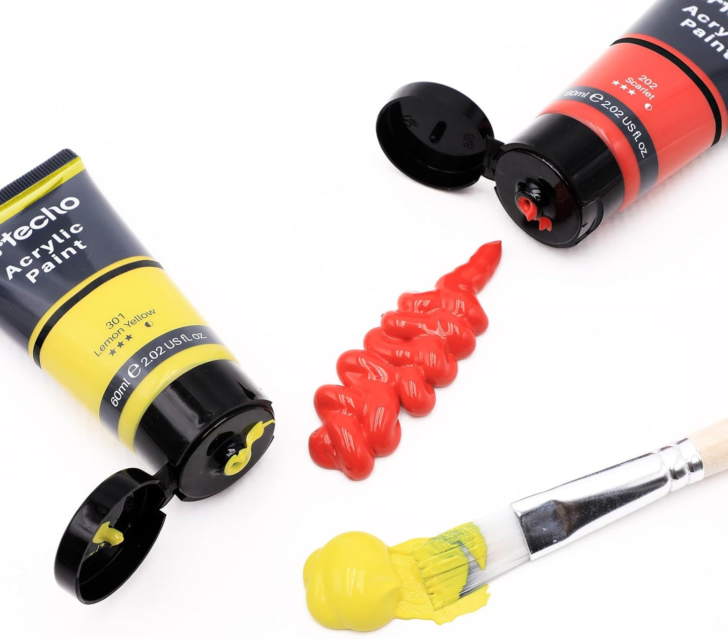 Artecho Professional Acrylic Paint Set, 24 Basic Colors Tubes (60ml / 2.02oz) Art Craft Paints for Canvas, Rock, Wood, Fabric, Art Supplies