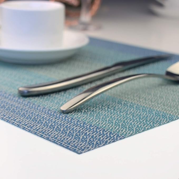 PIGCHCY Placemats Set of 8 Washable Durable Placemat Vinyl Heat Resistant Non-Slip Table Mats Indoor Outdoor (Coastal Blue)