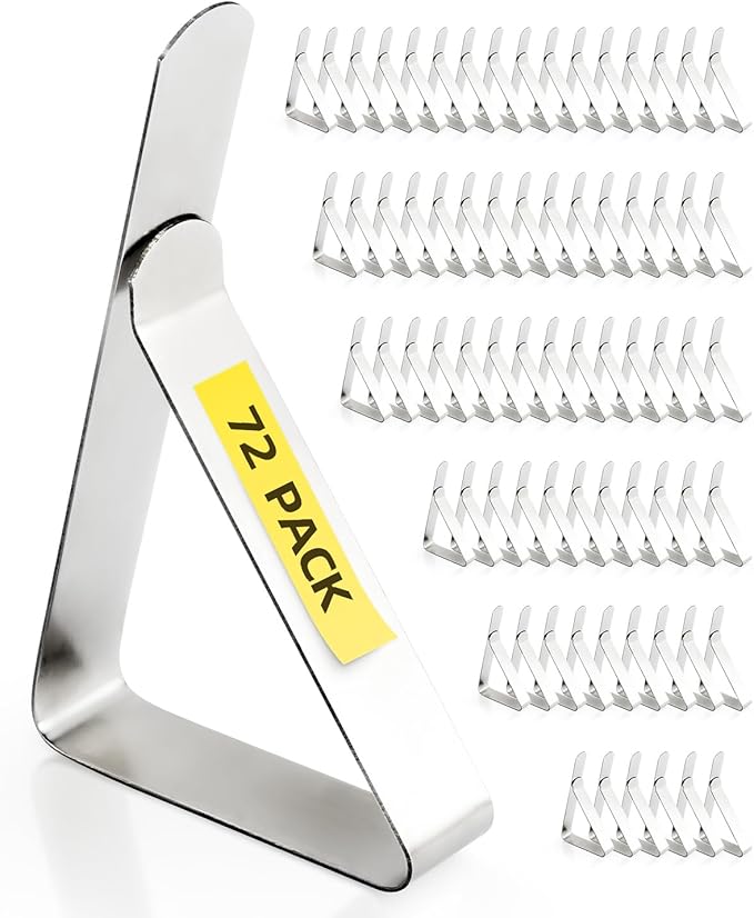72 Pack Tablecloth Clips - Heavy Duty Picnic Table Clips, Stainless Steel Table Cloth Cover Clamps, Ideal for Restaurant Picnics, Silver