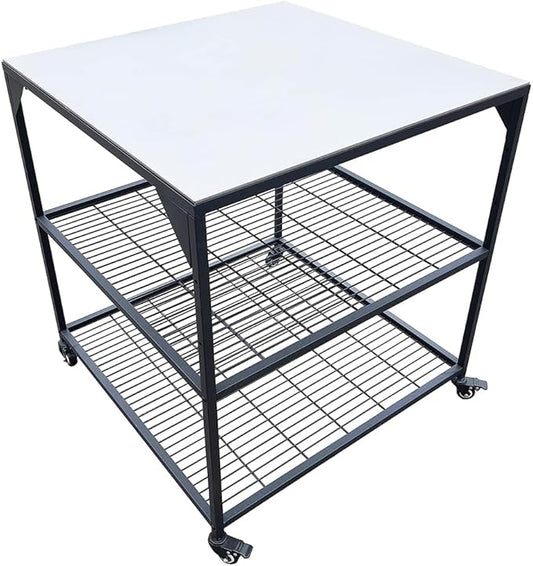 JIN BETTER GRILL PARTS Heavy-Duty Steel Frame Outdoor Kitchen Cart | Stainless Steel Tabletop & 4 Locking Wheels | 31.5" Versatile BBQ Workstation for Ninja, Blackstone, Pizza Ovens