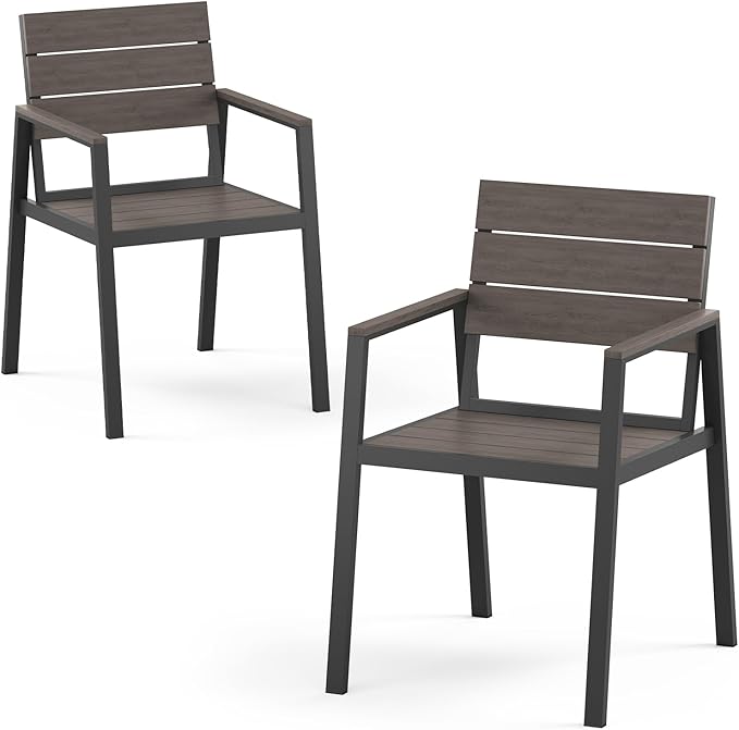 Outdoor Patio Dining Chairs Set of 2, Aluminum & HDPS All-Weather for Deck, Lawn, Backyard, Pool and Indoor Use (Charcoal)