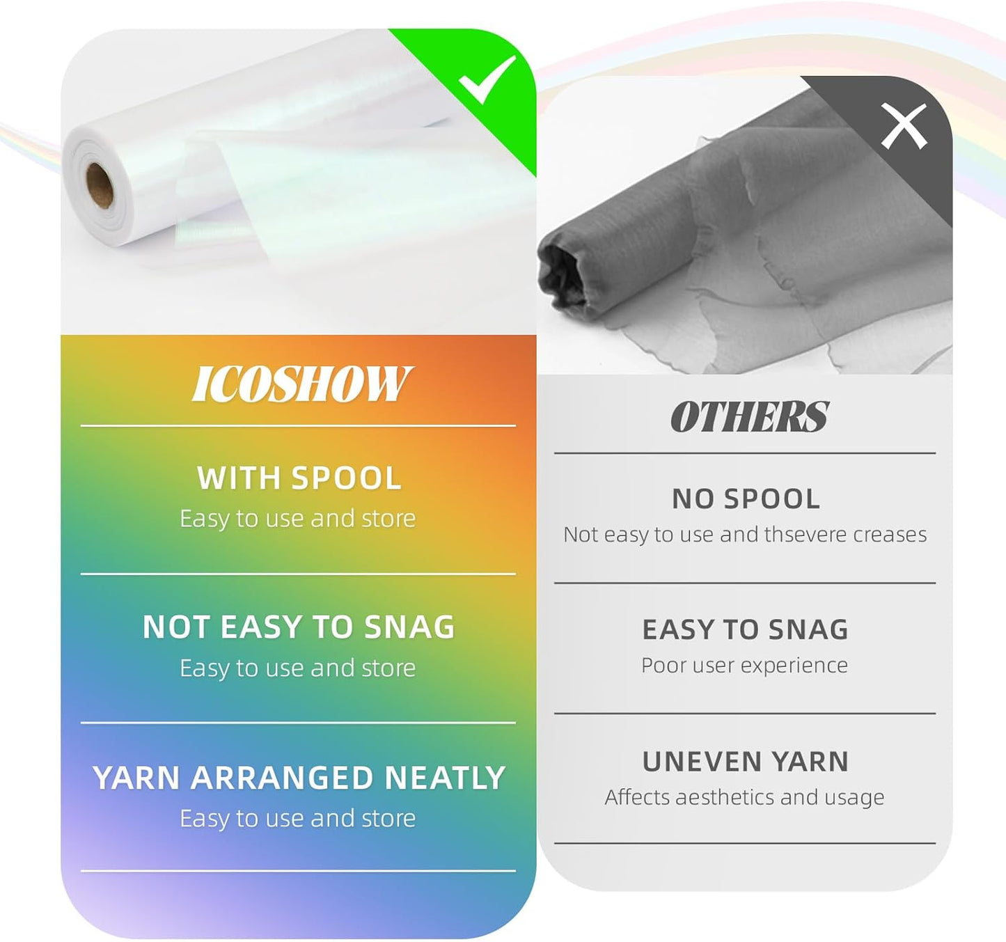 Crystal Organza Fabric Tulle 11 Inch by 50 Yards Sheer Tulle Rolls for DIY Craft Wedding Party Baby Shower Decor Gift Wrapping Party Supplies (Fantasy White)