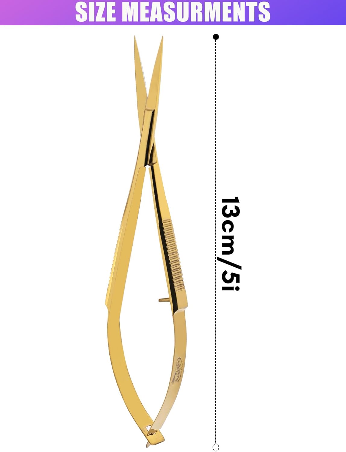 Cross Edge Spring Scissors 5 Inch straight Stainless Steel Precision Eyebrow & Eyelash Shaping & Trimming Scissor, Snips Squeeze, Embroidery, Knitting Micro Tip Craft Scissors (Gold)